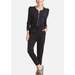 Chaser Womens L Black Puff Sleeve Zip Drawstring Sweatsuit Jogger Jumpsuit NWT